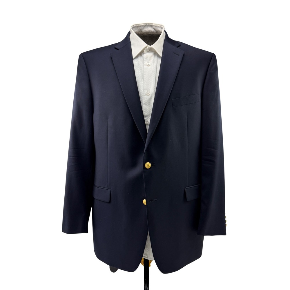 Lauren‎ Ralph Lauren Mens 46L Navy Blue Wool Blazer Gold Crest Button Sport Coat